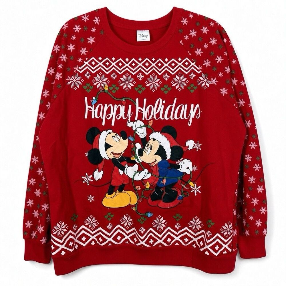 Disney Mickey Minnie Christmas Ugly Sweater Womens XXL Red Holiday Pullover